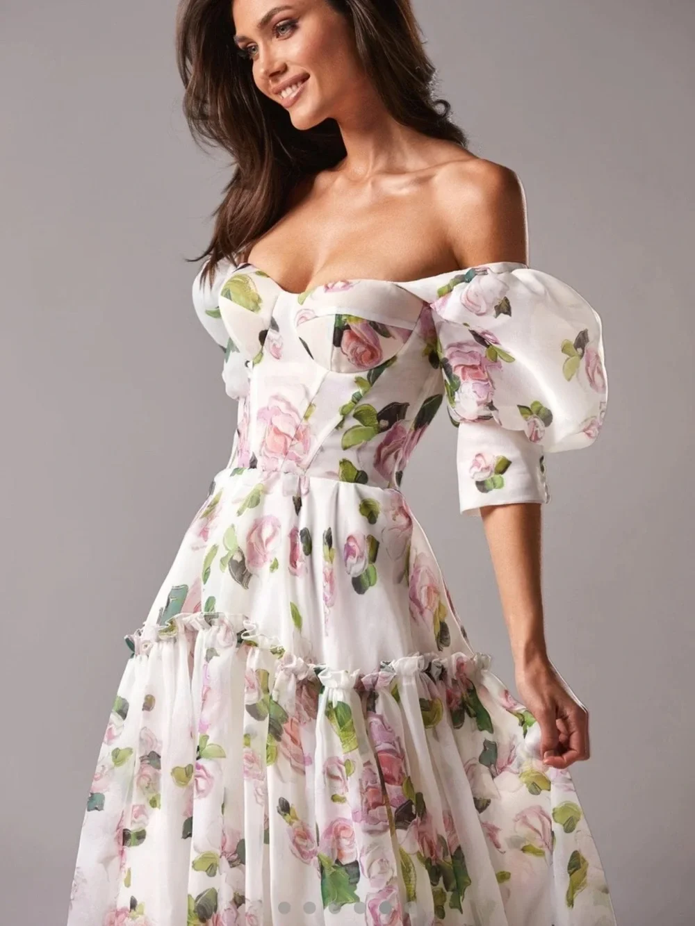 Milla Nova - Apple Blossom Feminine voluminous sheer sleeves dress